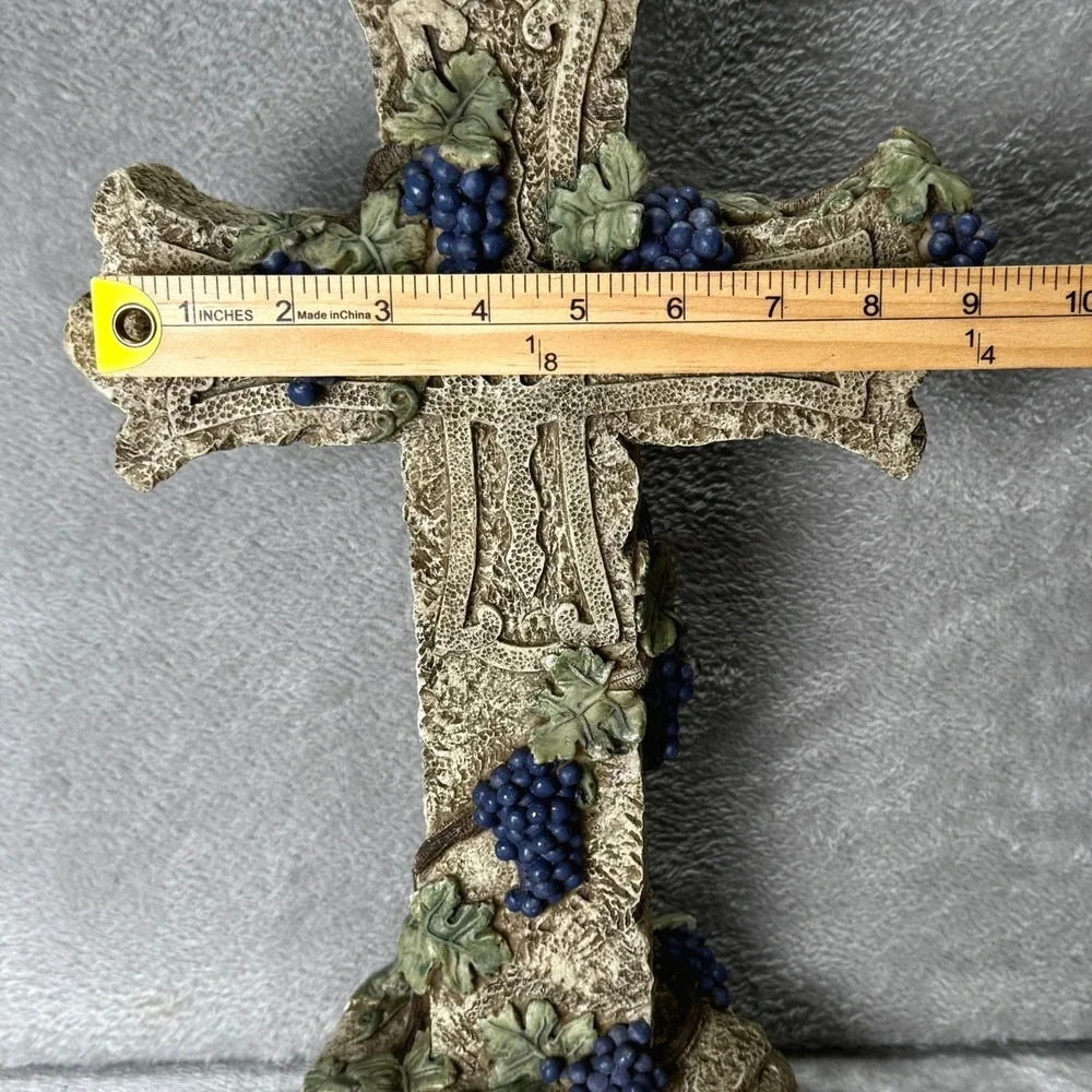 Decorative Grapevine Cross Resin Faux Stone Christian Large Tabletop 16